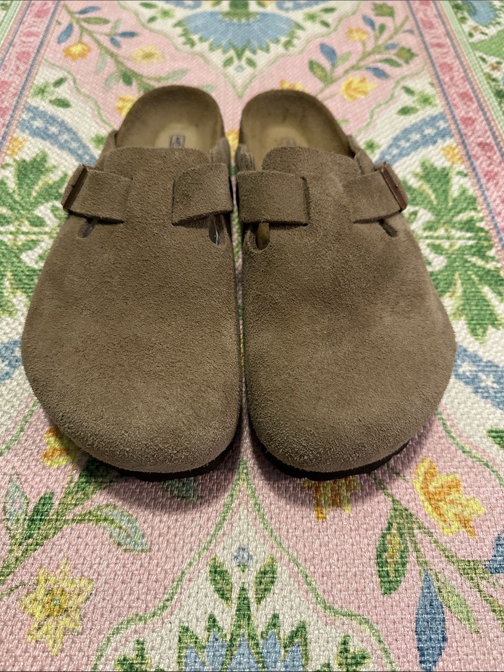 Birkenstock Suede Mule Boston Clogs - Taupe Brown